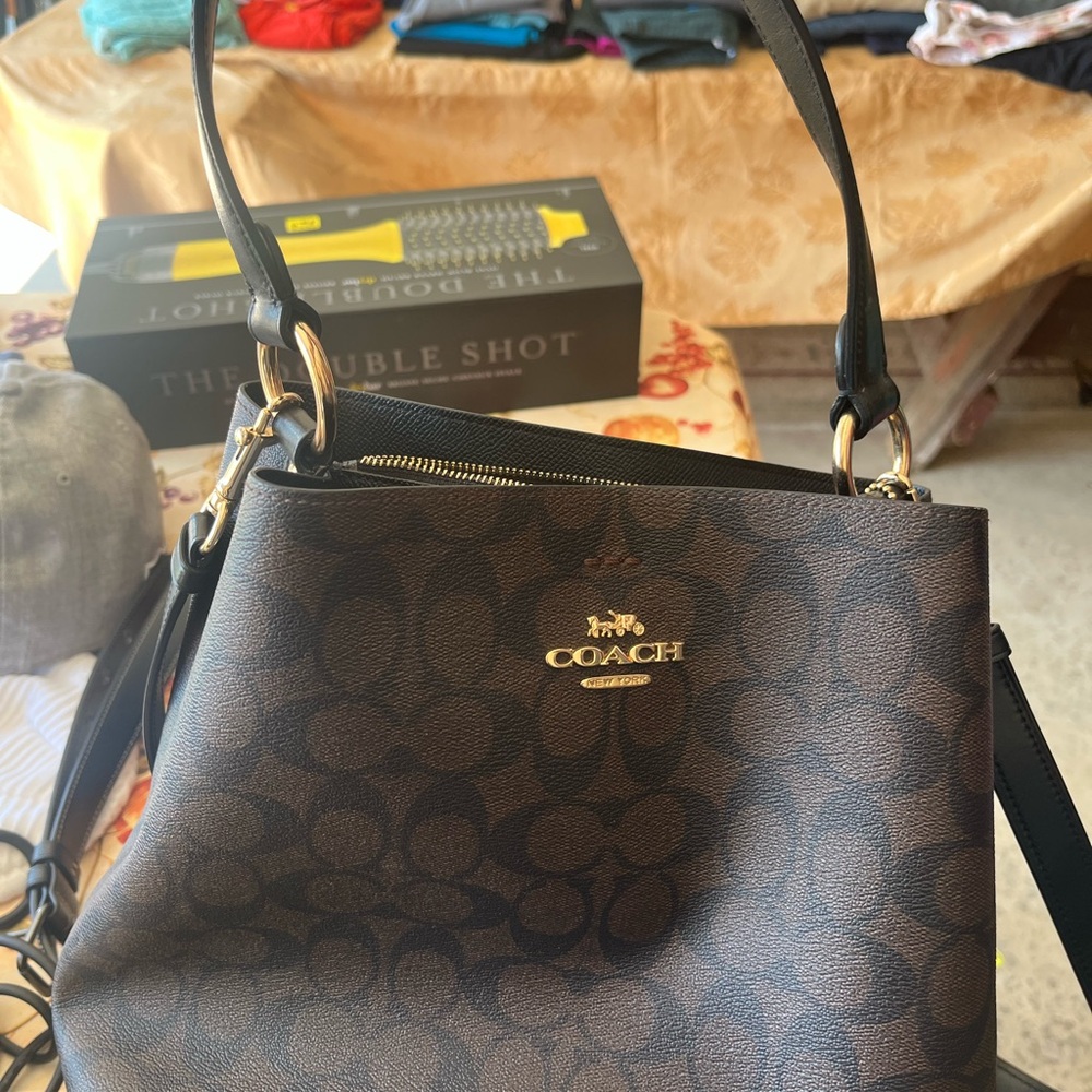 Coach Dark Brown Patterned Shoulder Bag